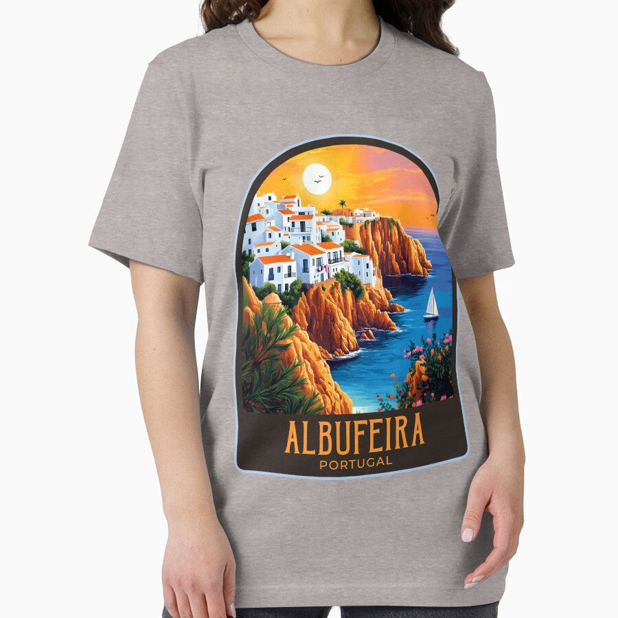 Albufeira Vintage Travel Illustration by HomeLivingCo Unisex , , , Long Sleeve Tee