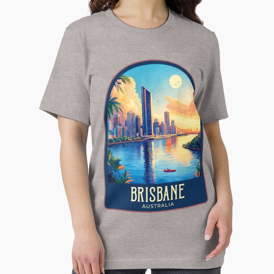 Brisbane Vintage Travel Illustration by HomeLivingCo Unisex , , , Long Sleeve Tee
