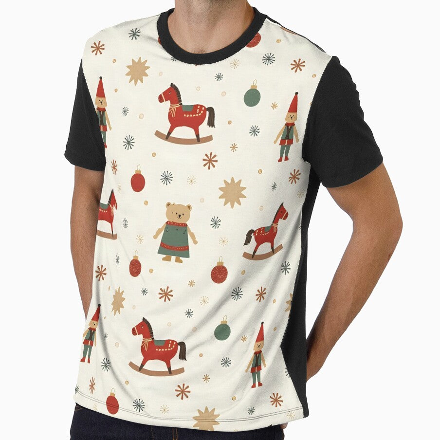 Vintage Christmas Toys Pattern – Rocking Horse, Bear & Elf Retro Holiday Design by HANG ON STUDIO