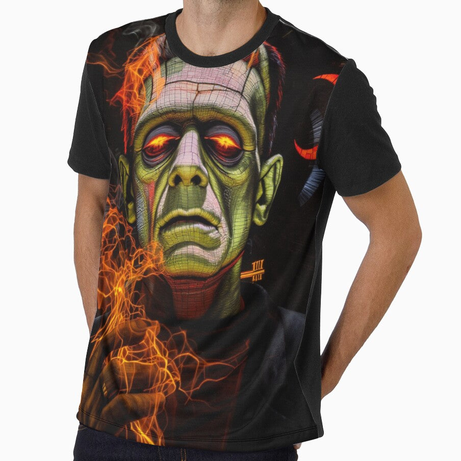 Classic Halloween Frankenstein With Fire And Red Moon by GaffaDesigns
