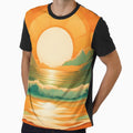 Retro Sun Beach Ocean Mountains Sky AI Art 1 of 4 by Beachy Unisex , , , Long Sleeve Tee