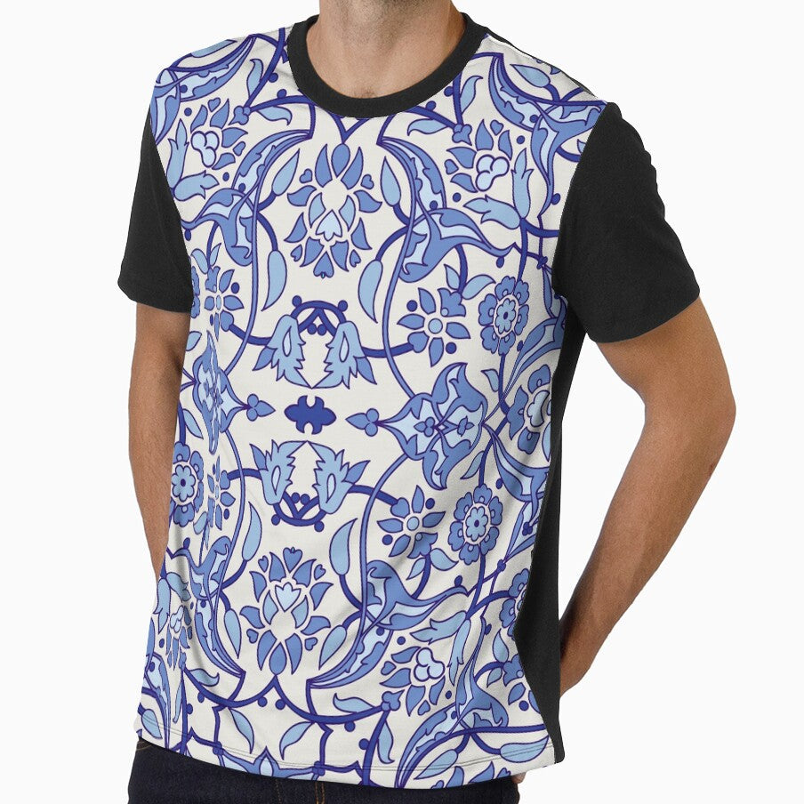 Retro Blue and White Tile Pattern by Violet Grant Unisex , , , Long Sleeve Tee