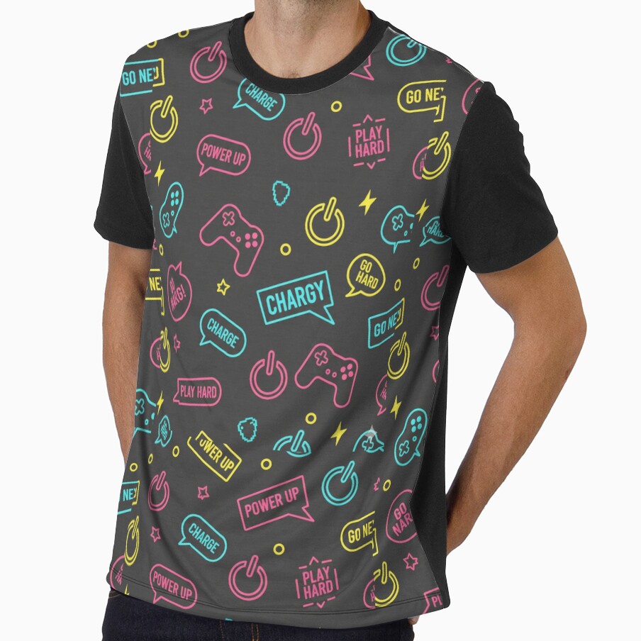 Retro Gaming Energy Pattern by StickVerse by Owais Unisex , , , Long Sleeve Tee