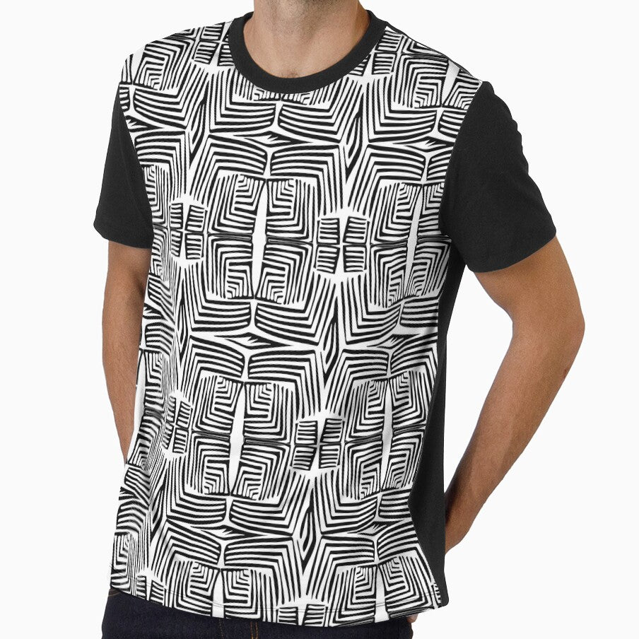 Retro Pattern Design Black And White by ubustudio Unisex , , , Long Sleeve Tee