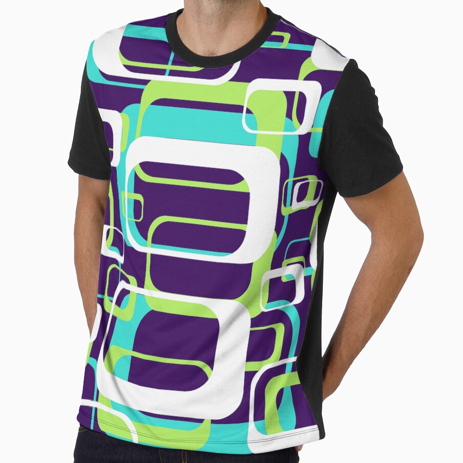 Lime Green and Turquoise 60s Inspired Retro Shapes by TotallyRetroArt Unisex , , , Long Sleeve Tee