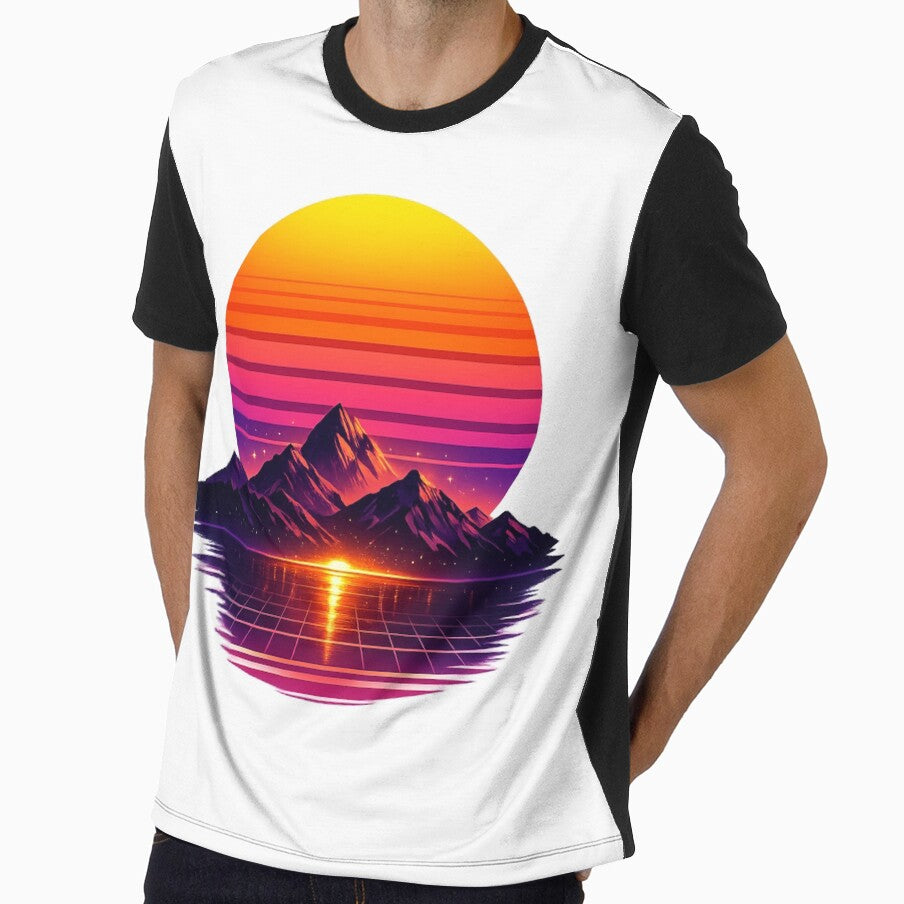 Retro Synthwave Sunset Mountain – 80s Vaporwave Retro Vintage Aesthetic by ArtWaveStudio8 Unisex , , , Long Sleeve Tee