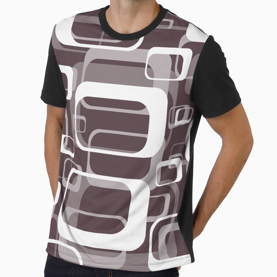 Monochrome Brown 60s Inspired Retro Shapes by TotallyRetroArt Unisex , , , Long Sleeve Tee