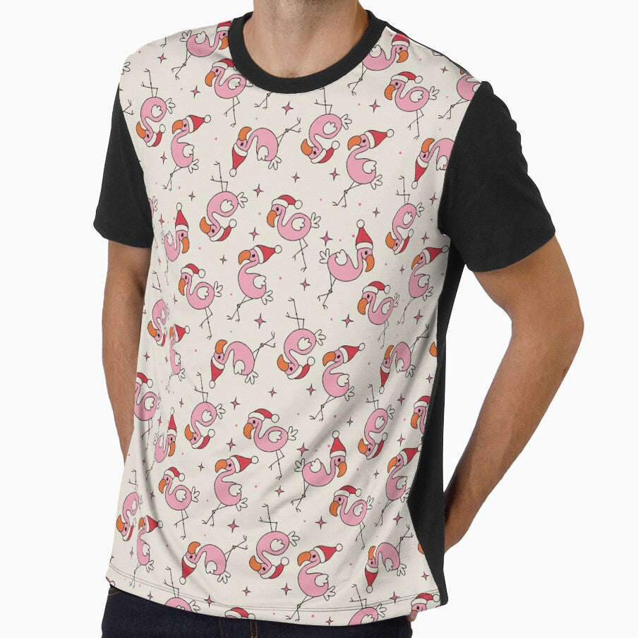 Christmas Flamingos Wearing Santa Hats on Cream by Woggy-Doodles-