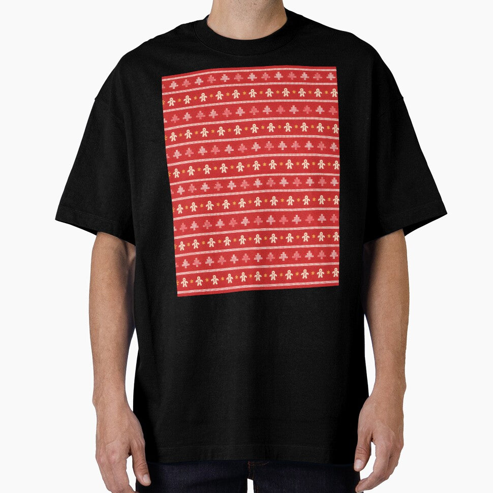 Red Christmas Gingerbread Ugly Sweater Pattern Design by DrawHandArt