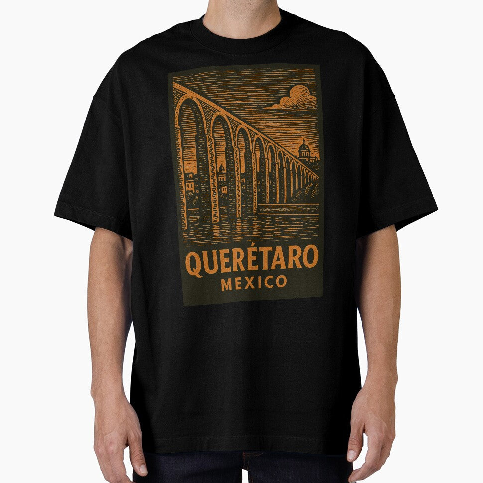 Queretaro Mexico Linocut Style by Thistle-TShop Unisex , , , Long Sleeve Tee
