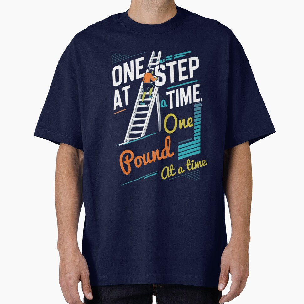 Step at a Time, One Pound at a Time | Motivational Fitness Design by NoviaRobert Unisex , , , Long Sleeve Tee