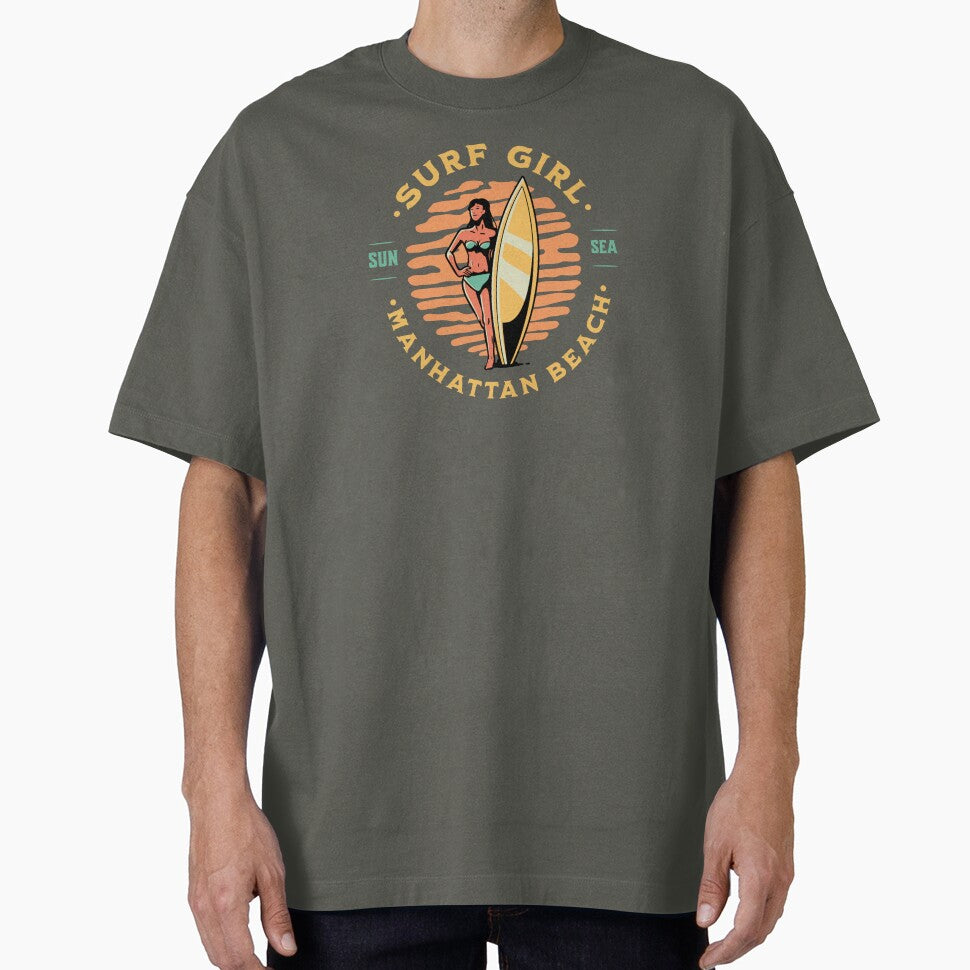 Surfer Girl Surfing Manhattan Beach California by CattlettArt Unisex , , , Long Sleeve Tee