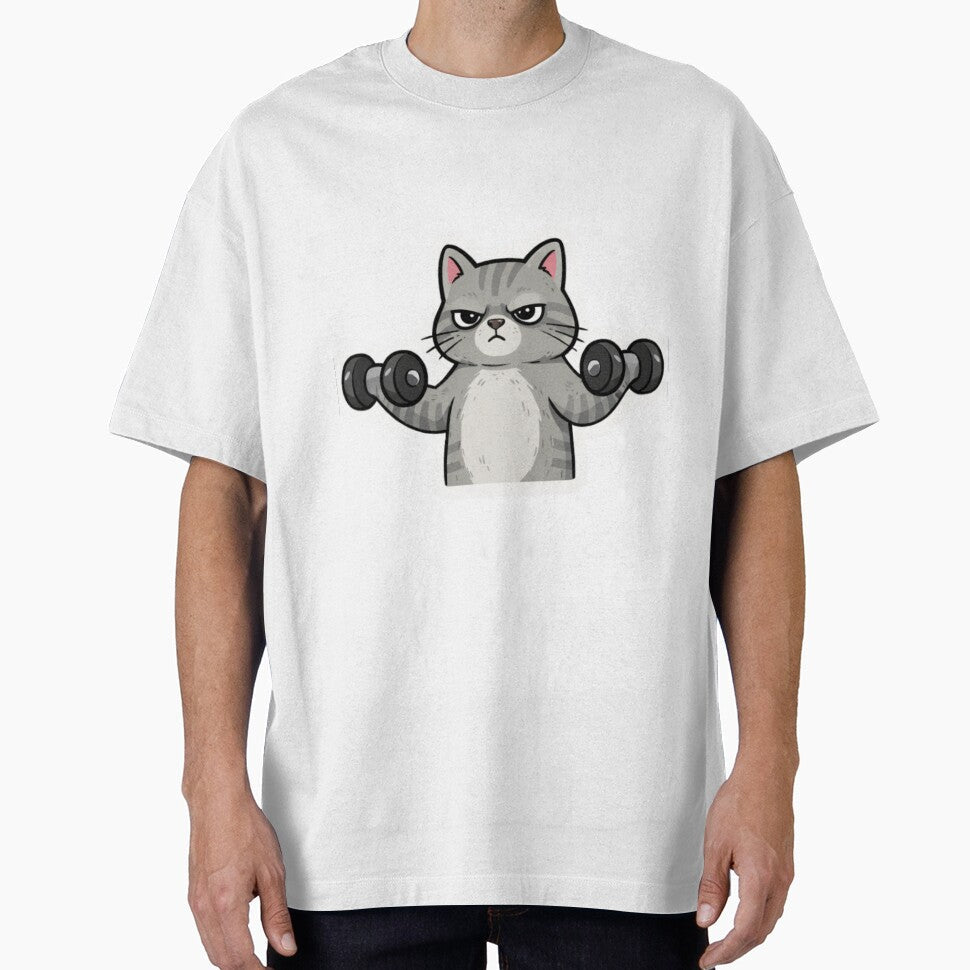 Grim Gym Cat – Funny Fitness Cat Design by Chilixi-Shop Unisex , , , Long Sleeve Tee