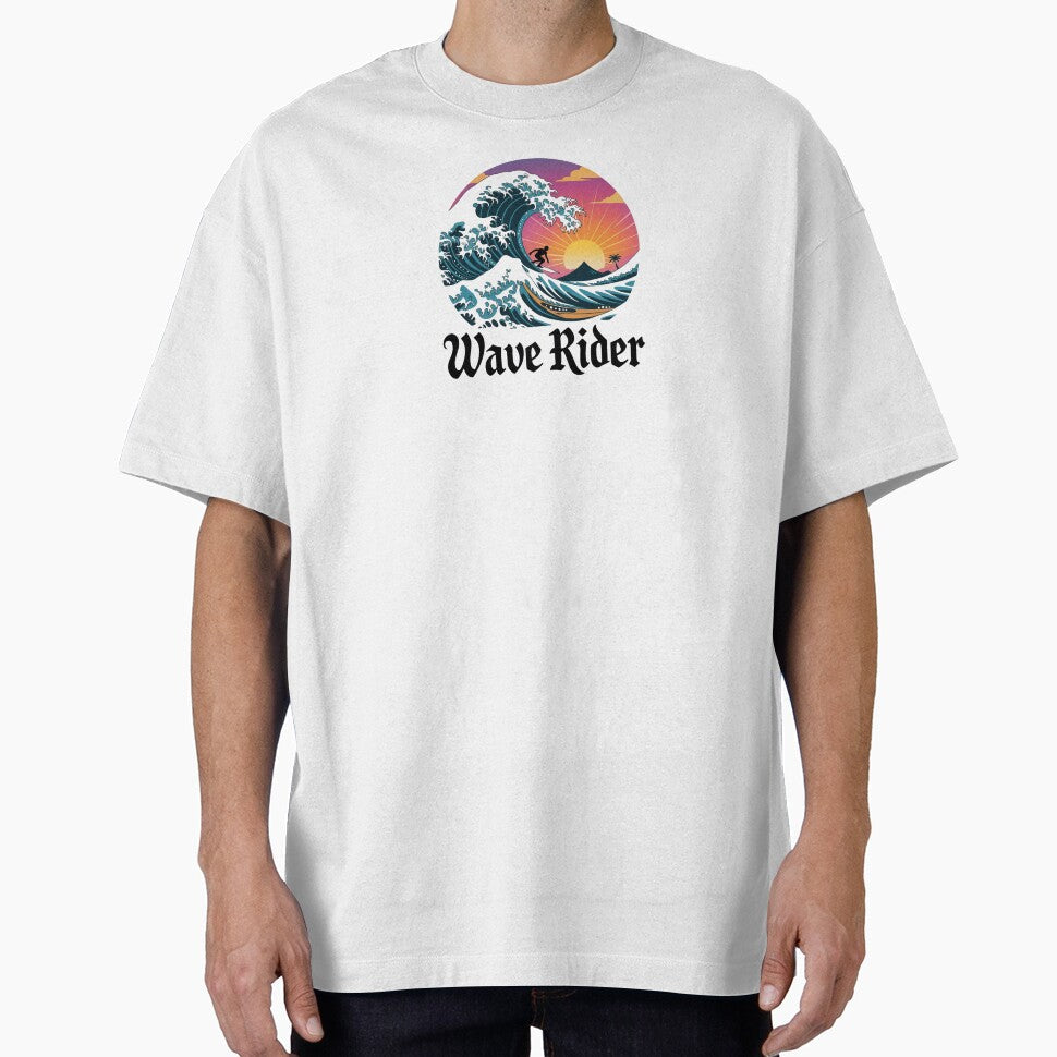 Wave Rider – Sunset Surfing Scene with Mountain & Palm Tree by teevoxx Unisex , , , Long Sleeve Tee
