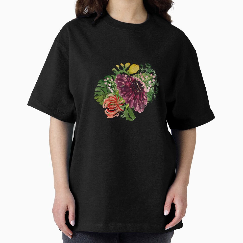 Dahlia palm leaf chrysanthemum cute a watercolor black by Yana Mustafina | Boho Soulful Designs