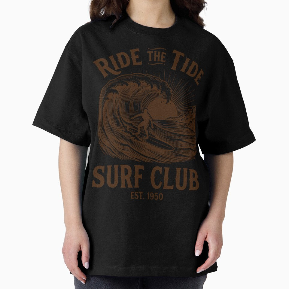 Retro Woodcut Wave Ride The Tide Surf Club by Mason-Pride