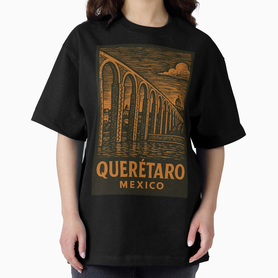 Queretaro Mexico Linocut Style by Thistle-TShop Unisex , , , Long Sleeve Tee