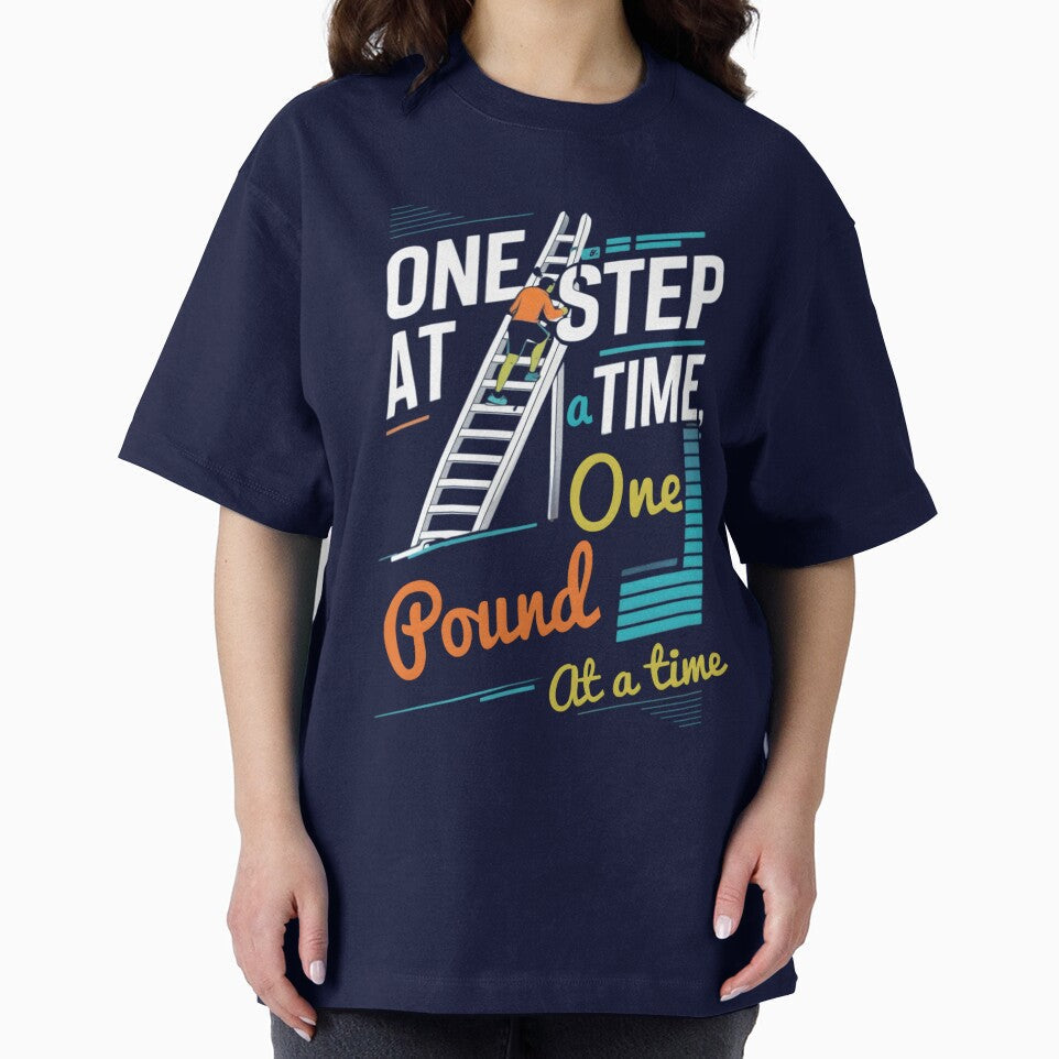 Step at a Time, One Pound at a Time | Motivational Fitness Design by NoviaRobert Unisex , , , Long Sleeve Tee