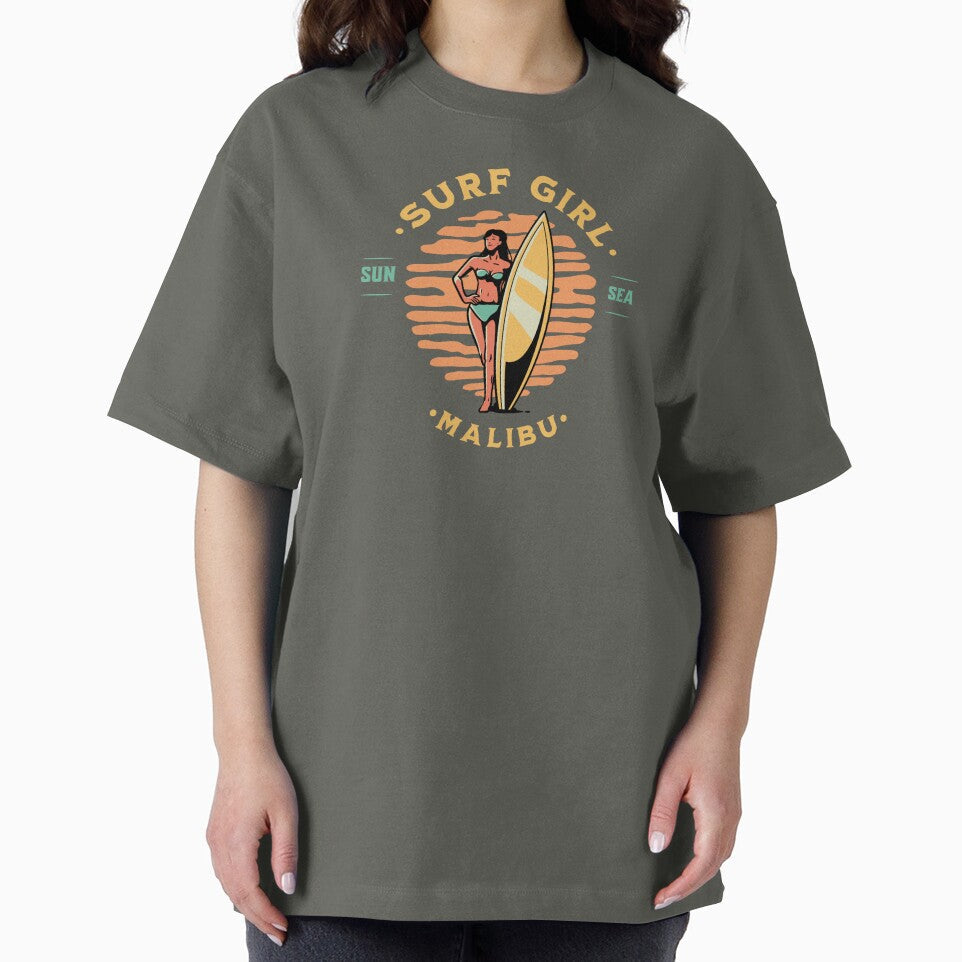 Surfer Girl Surfing Malibu California by CattlettArt Unisex , , , Long Sleeve Tee