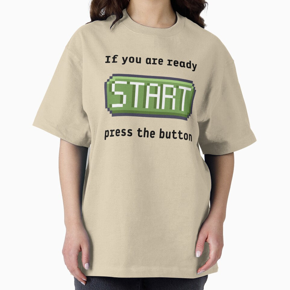 Press the start button - Retro gaming experience - Text based design - Black text by Nemesiscrowd