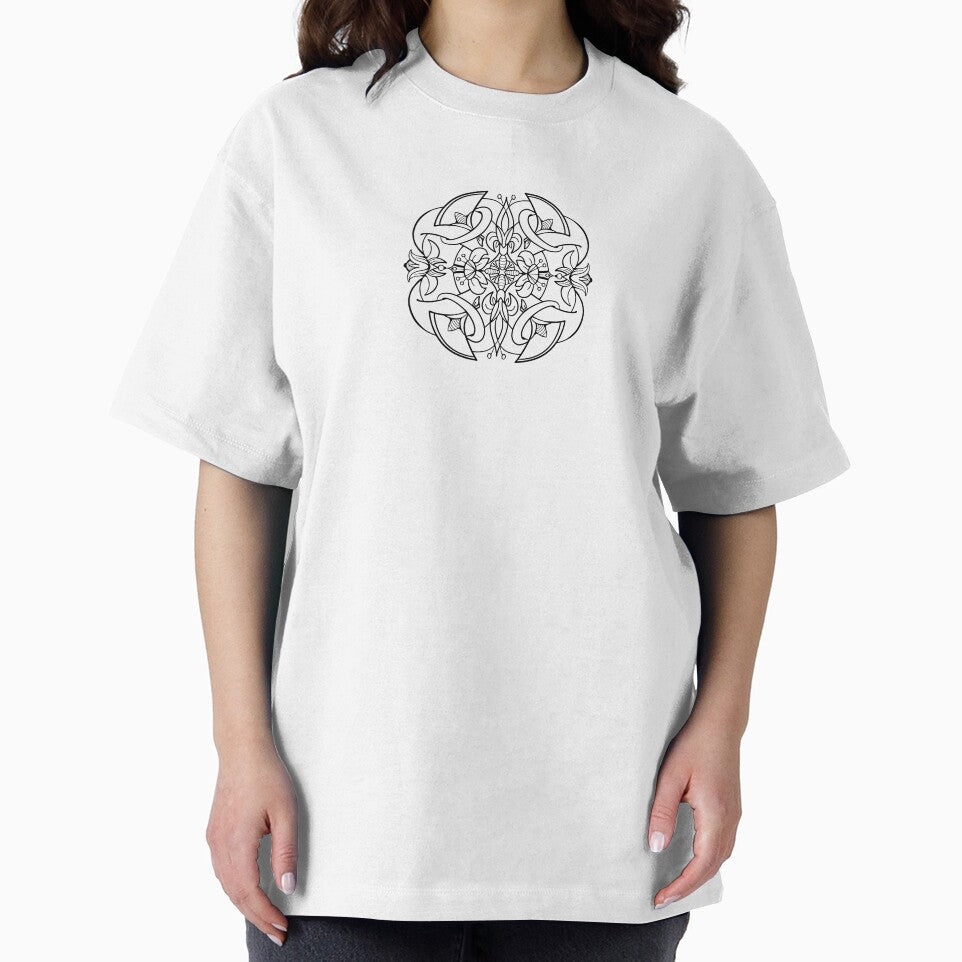 Ornate black ink fantasy flowers square element by VaskanianArt Unisex , , , Long Sleeve Tee