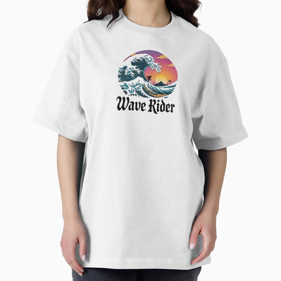 Wave Rider – Sunset Surfing Scene with Mountain & Palm Tree by teevoxx Unisex , , , Long Sleeve Tee