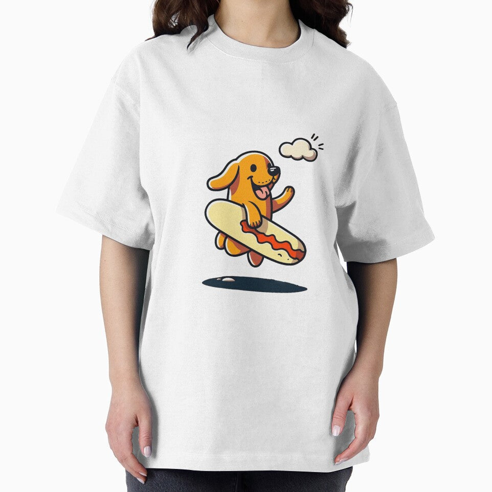 Cute and Bold Orange Dog in the air surfing by yodaddydesigns Unisex , , , Long Sleeve Tee