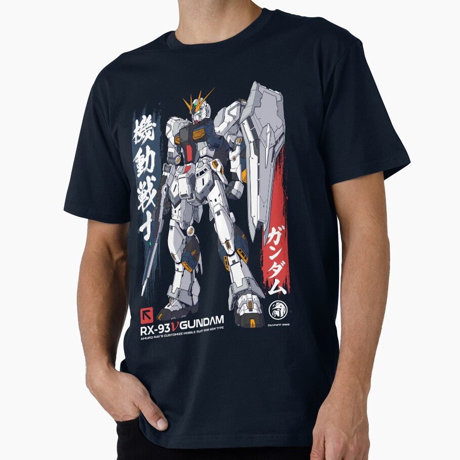 RX-93 Nu Gundam With Kanji Writing by Snapnfit Unisex , , , Long Sleeve Tee
