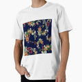 Dahlia red rose daisy pattern watercolor blue by Yana Mustafina | Boho Soulful Designs Unisex , , , Long Sleeve Tee