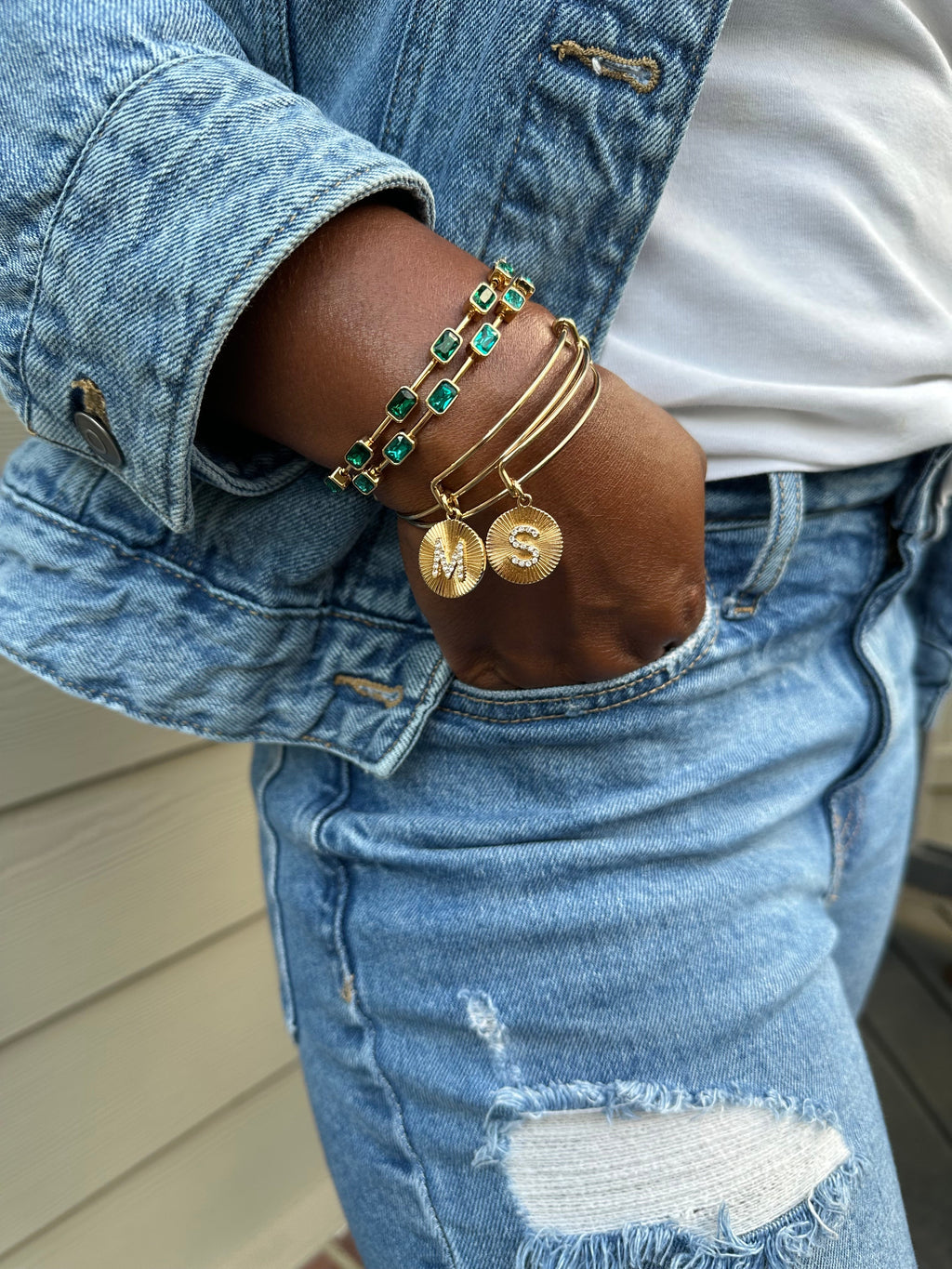 Initial M Pave Starburst Texture Bangle T-Shirts