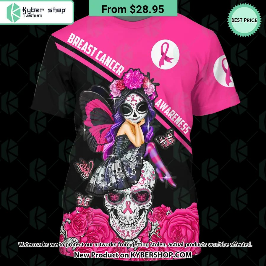 Sugar Skull Fairy Breast Cancer Awareness T Shirt