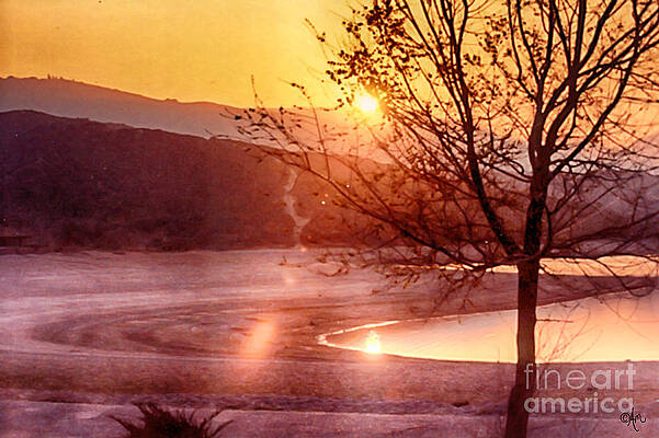 Sundown In Silverwood Lake Print Unisex , , , Long Sleeve Tee