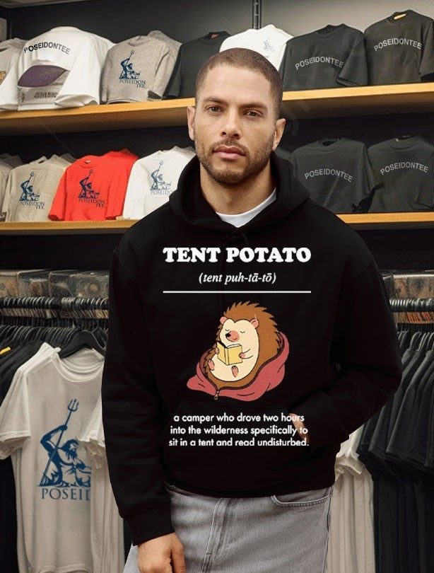 Tent Potato Hedgehog Reading A Camper Who Drove Two Hours Into The Wilderness T-shirt