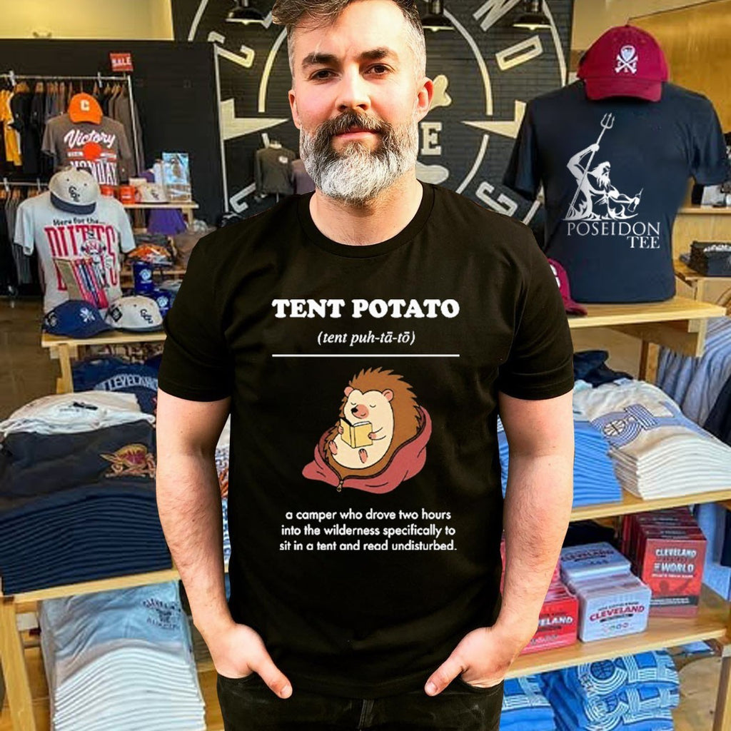 Tent Potato Hedgehog Reading A Camper Who Drove Two Hours Into The Wilderness T-shirt