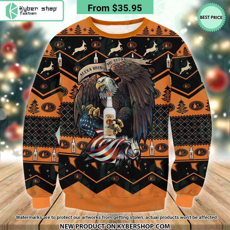 Titos Eagle US Flag Ugly Christmas Sweater