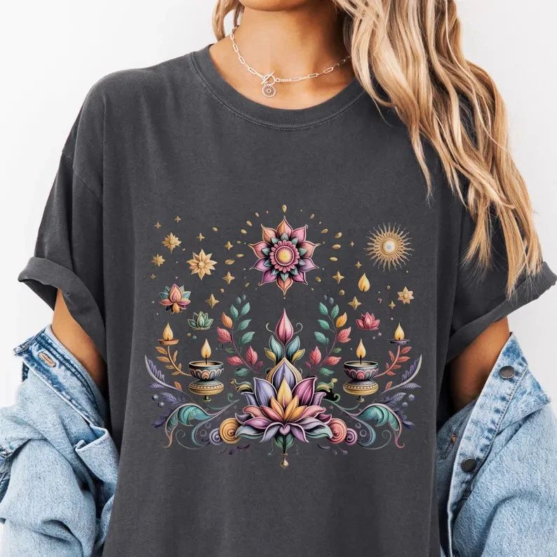 Meditation Tshirt Comfort Colors Boho Yoga Floral Botanical Graphic Tee Unisex , , , Long Sleeve Tee
