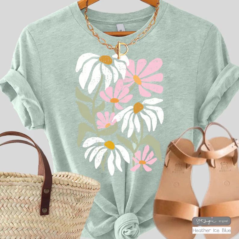 Pastel Garden Flower Comfort Tee Botanical Boho Style Soft Relaxed Unisex , , , Long Sleeve Tee