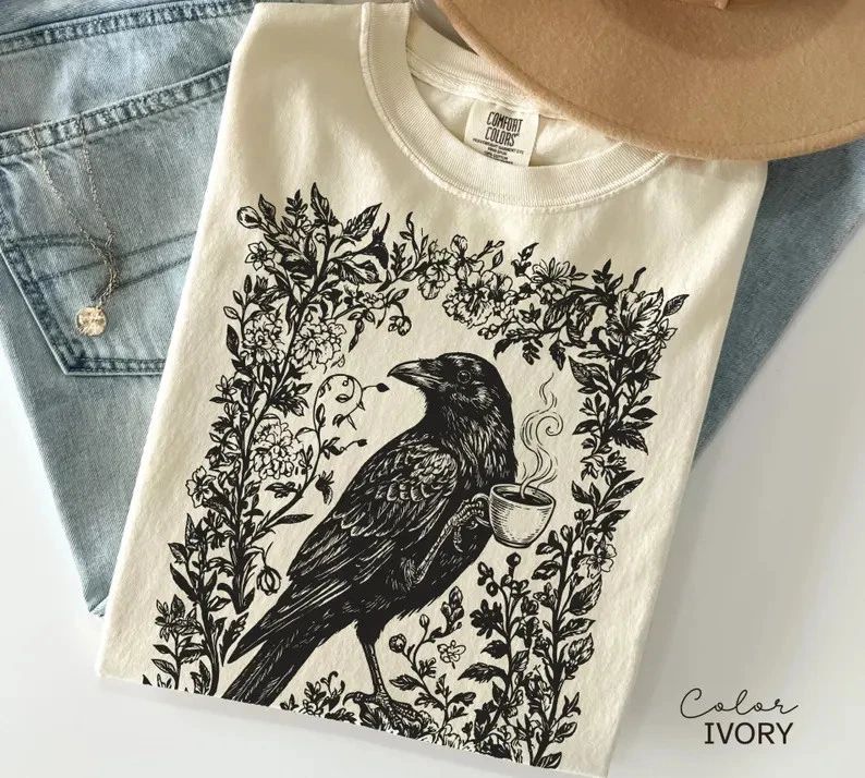 Crow Coffee Bird Lover Boho Comfort Tee Unisex , , , Long Sleeve Tee