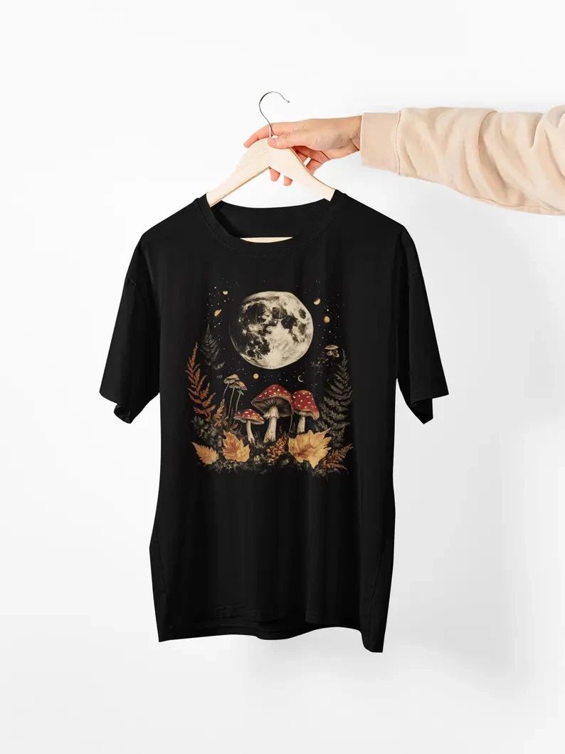 Boho Lunar Moon Mushrooms Comfort Tee Unisex , , , Long Sleeve Tee