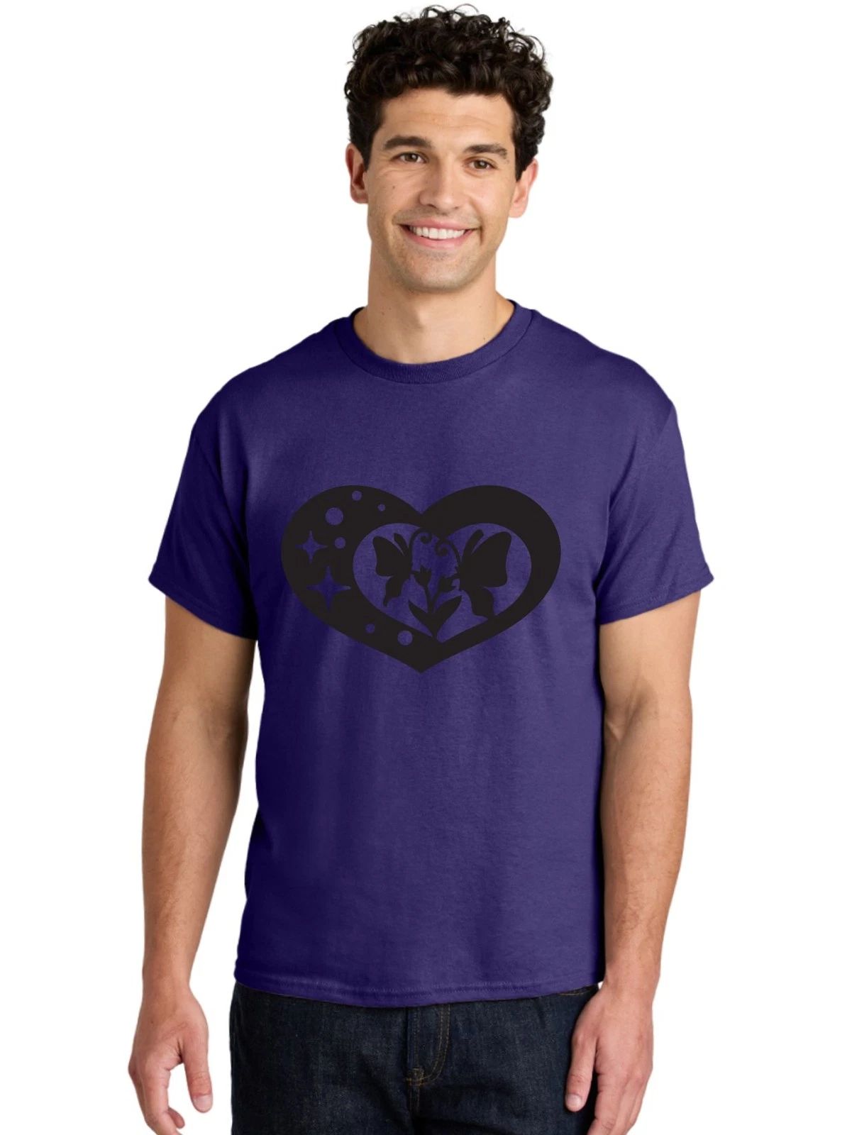 Butterfly-Heart Mens Graphic Tee, 100% Cotton, Casual Summer Wear Unisex , , , Long Sleeve Tee
