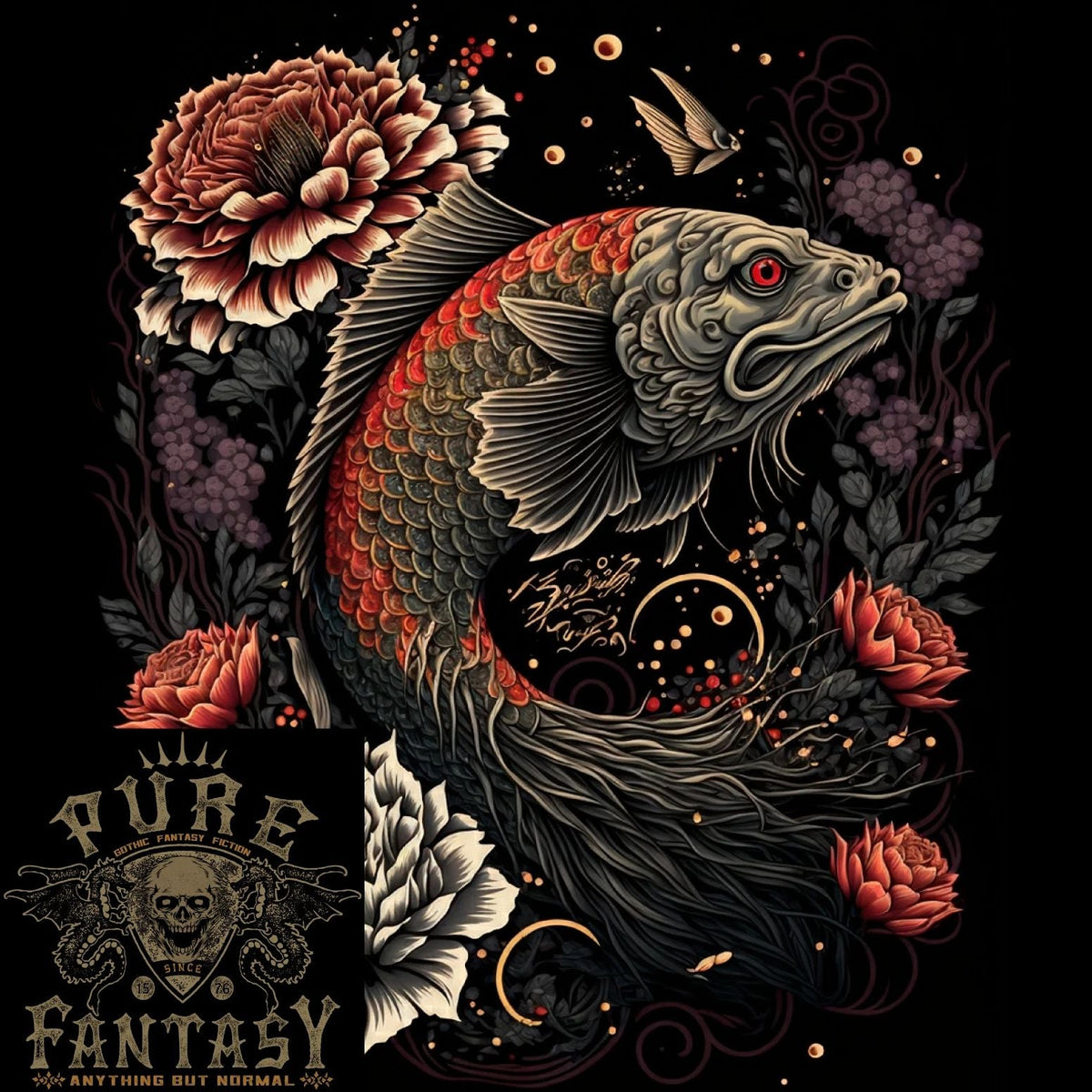 Fantasy Dragon Fish With Roses Mens Light Cotton Unisex , , , Long Sleeve Tee