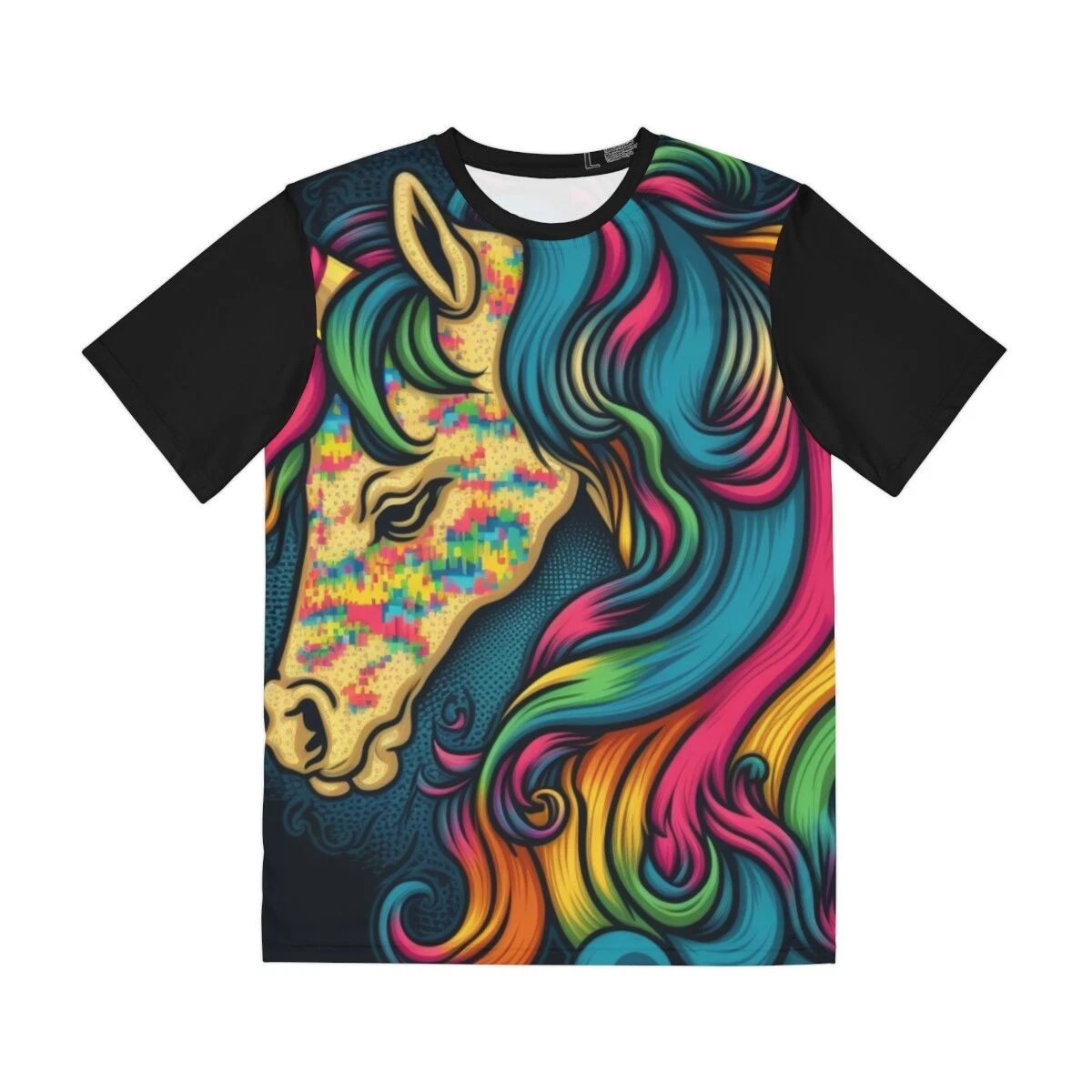 Double Sided T Shirt Whimsical Horse Sad Unicorn Retro Style Fantasy Cute Animal Unisex , , , Long Sleeve Tee