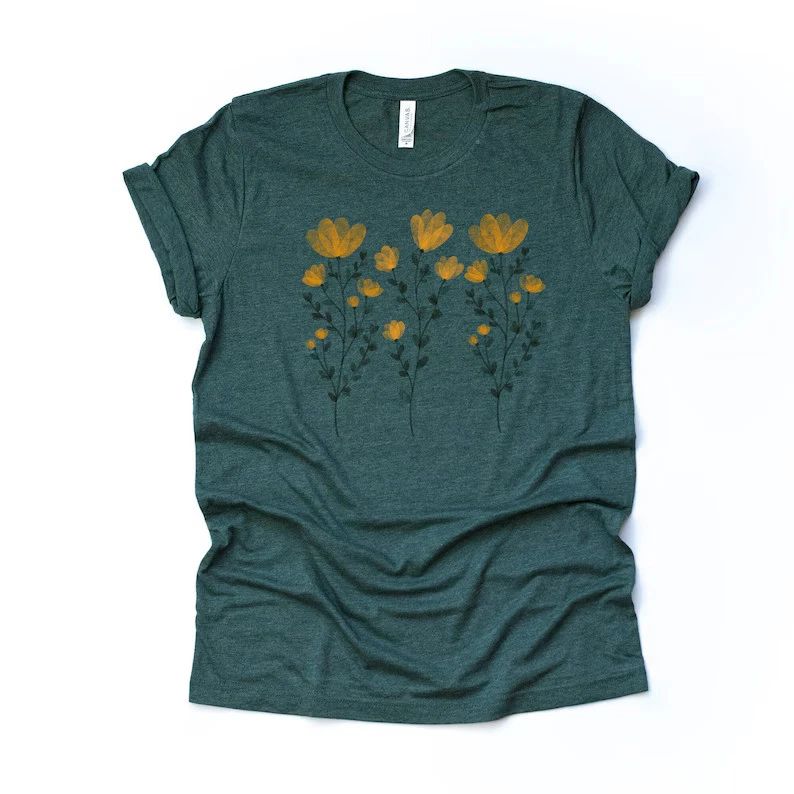 Yellow Floral Boho Comfort Tee Shirt Soft Aesthetic Gift For Her Unisex , , , Long Sleeve Tee