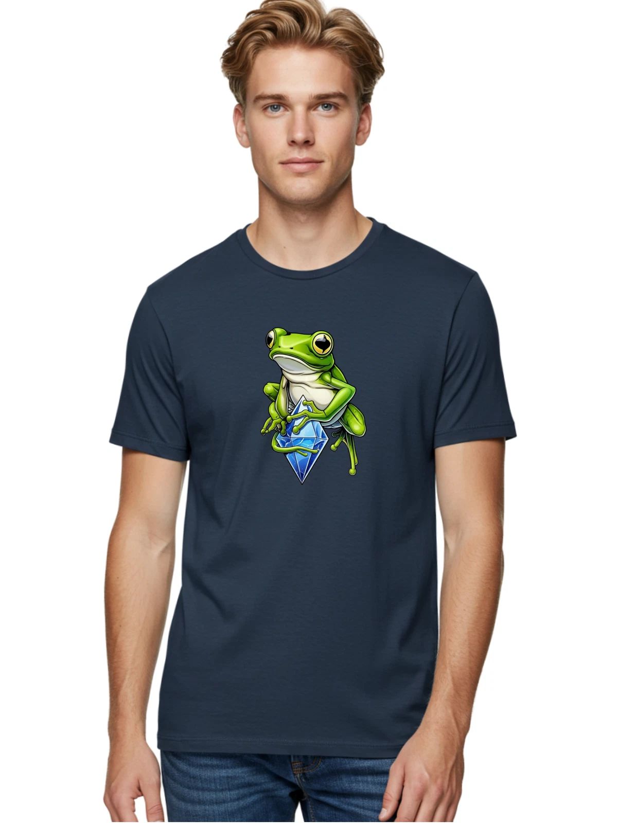 Frog-With-Diamond-2 Mens Graphic Tee, 100% Cotton, Casual Summer Wear Unisex , , , Long Sleeve Tee