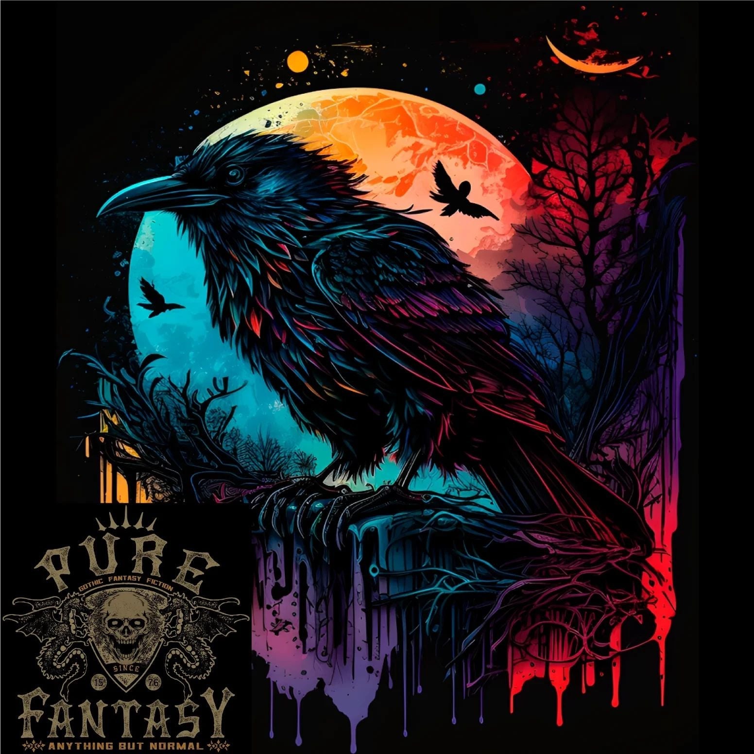 A Crow With a Fantasy Moon Mens Light Cotton Unisex , , , Long Sleeve Tee