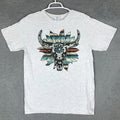 Delta Pro Weight Shirt Mens Medium Gray Bull Skull Feather Boho Western Tee Unisex , , , Long Sleeve Tee