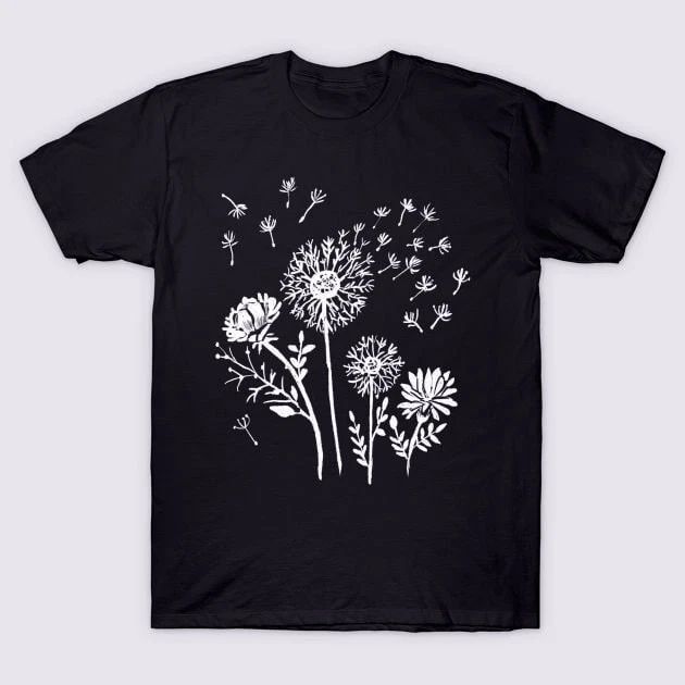 Dandelions & Flowers, Hand Drawn, Hippie, Boho, Nature, Wildflowers Unisex , , , Long Sleeve Tee