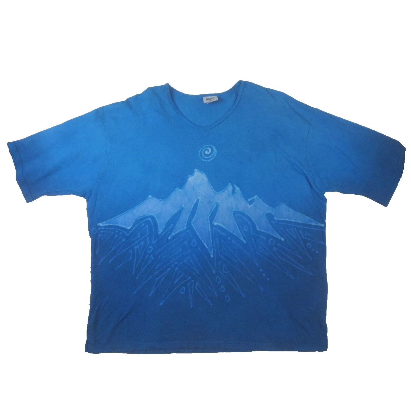 Grebe Batik Shirt XXL 2XL Blue 2 Sided Graphic Mountain Art Boho Hippie Outdoor Unisex , , , Long Sleeve Tee
