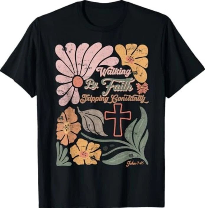 Boho Retro Christian Walking By Faith Tripping Constantly Unisex , , , Long Sleeve Tee