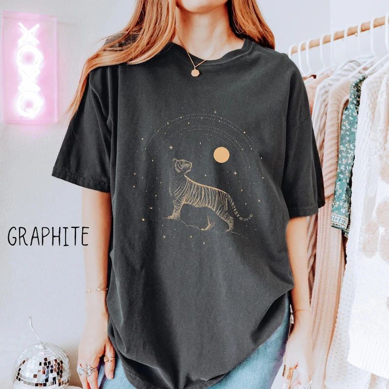 Vintage Tiger Graphic Boho Moon Design Comfort Tee Unisex , , , Long Sleeve Tee